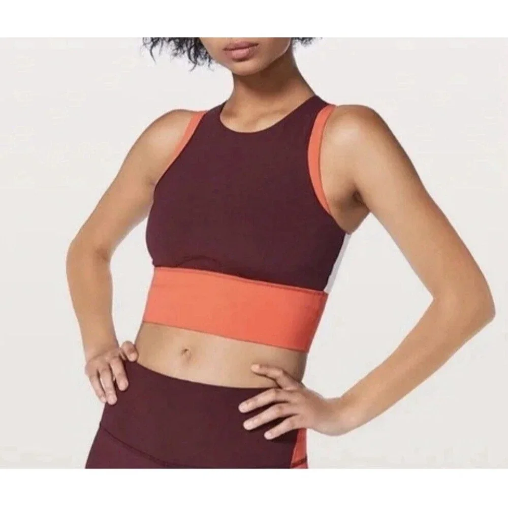 Lululemon Women's Kick Serve Sweat Bra Bordeaux Drama Vivid Flame White Size 8